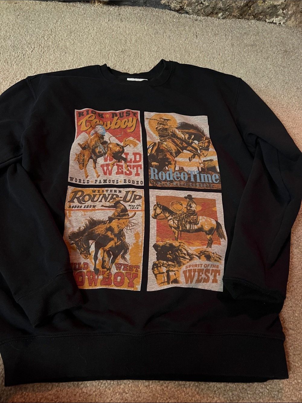 Black Graphic Western Crewneck Sweatshirt - Unbranded
